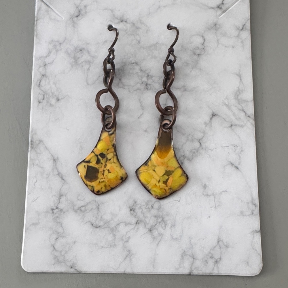 Yellow and Bronze Dangle Earrings